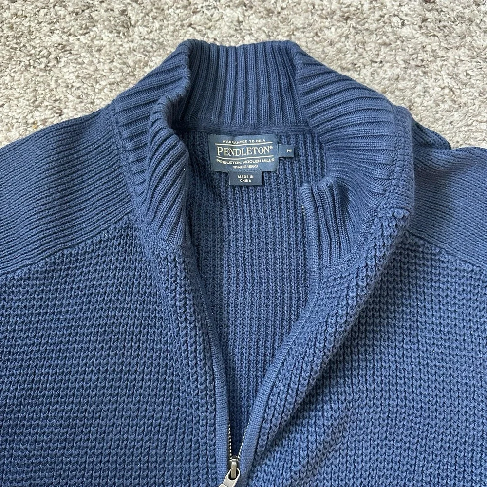 Pendleton Men's Dark Blue Size M Full Zip Cardigan Sweater‎ Roll Up Sleeve